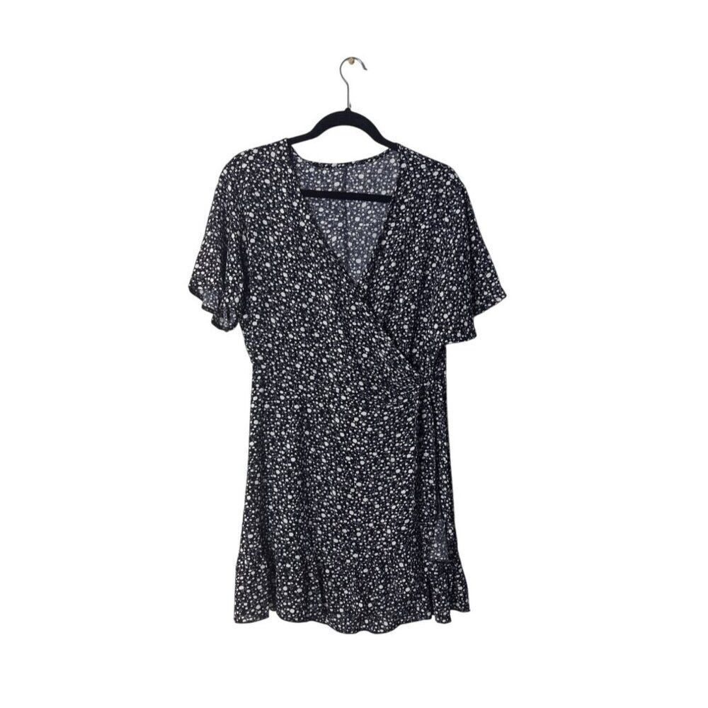 Black & White Floral Wrap Dress Short Sleeves Lightweight Womens Size M